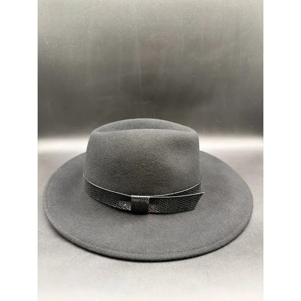 Vintage 70s 80s Importina Bollman Black 100% Wool Fedora Snakeskin Hat 57cm sz M